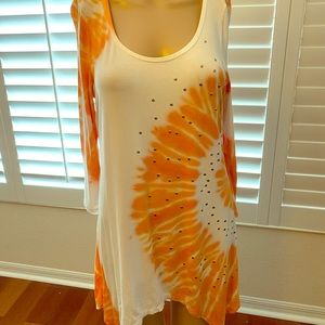 Boston Proper Coral Tie Dye Top/Mini-Dress Sz S M
